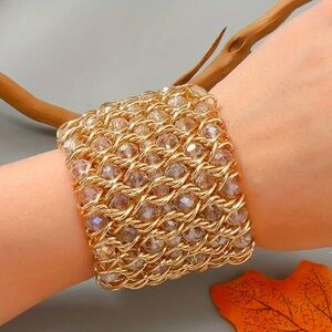 Faux Crystal Elastic Cuff Bracelet